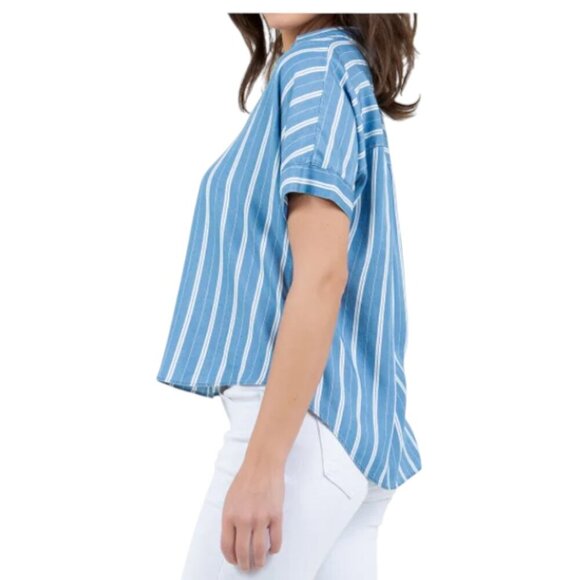 NWOT Cristina B Tencel Shirt | Blue Stripes - Picture 4 of 6